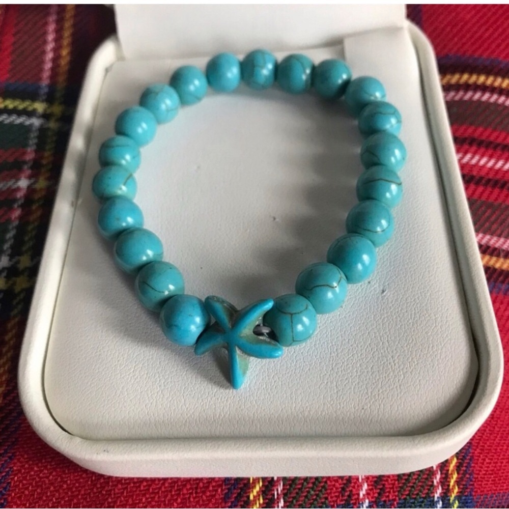 Turquoise Beaded Starfish Stretch Bracelet
